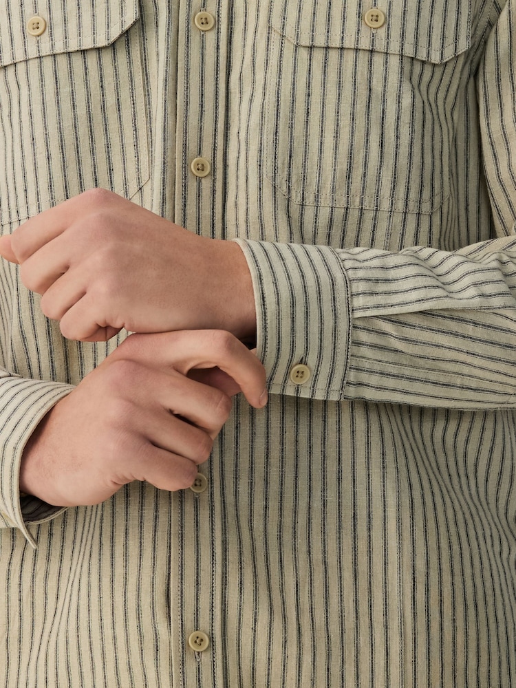 Neutral Stripe Cotton Long Sleeve 100% Cotton Shirt - Image 5 of 9