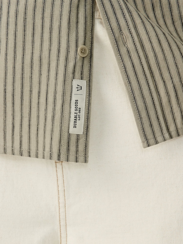 Neutral Stripe Cotton Long Sleeve 100% Cotton Shirt - Image 6 of 9