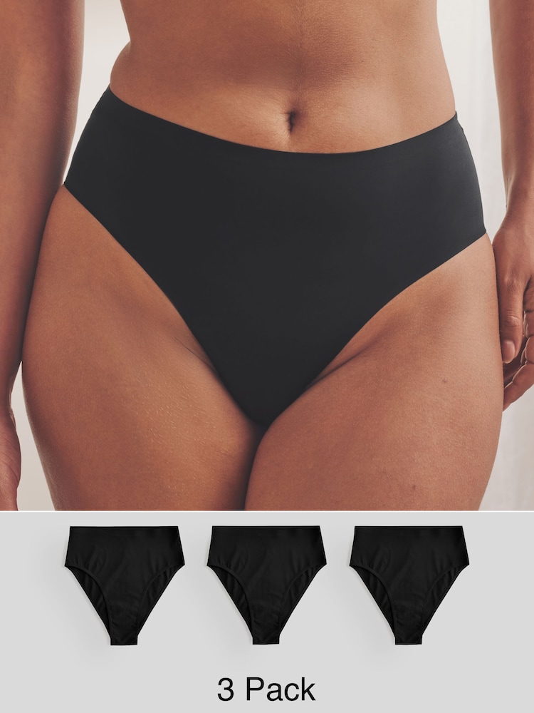 Black High Rise High Leg No VPL Comfort Knickers 3 Pack - Image 1 of 9