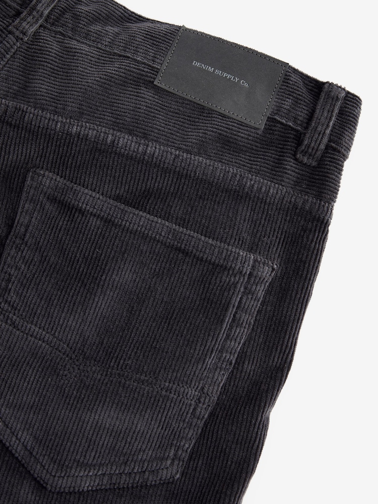 Black Washed Regular Fit Corduroy 5 Pocket Trousers - Image 12 of 12