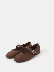 Accessorize Brown Faux Suede Mary Jane Ballet Flats - Image 1 of 2