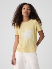 Gap Yellow Star Sequin Graphic Short Sleeve Crew Neck T-Shirt (4-13yrs) - Image 1 of 4