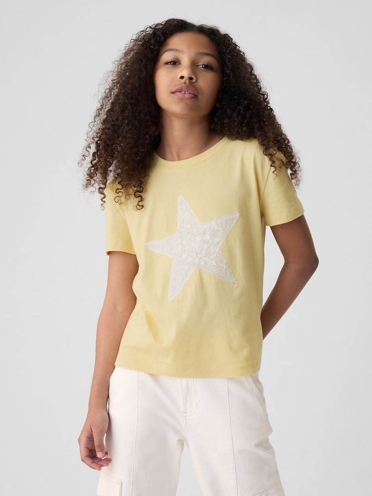 Gap Yellow Star Sequin Graphic Short Sleeve Crew Neck T-Shirt (4-13yrs) - Image 1 of 4