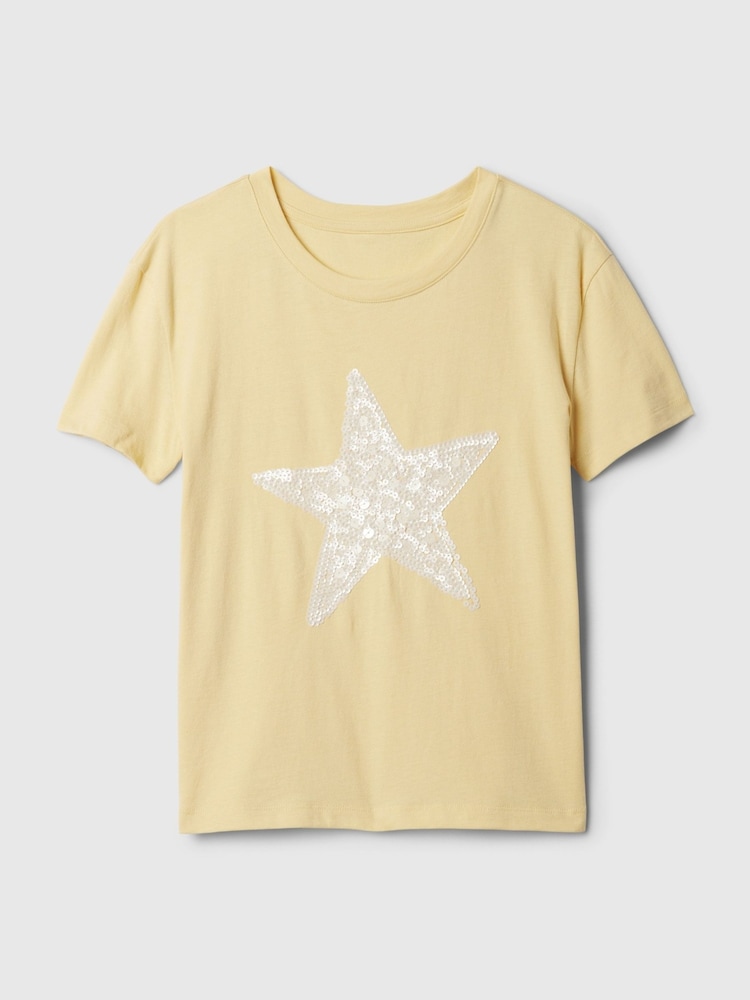Gap Yellow Star Sequin Graphic Short Sleeve Crew Neck T-Shirt (4-13yrs) - Image 4 of 4