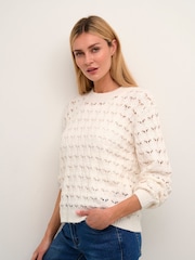 Kaffe Elena Lace Knit White Pullover White Jumper - Image 1 of 6