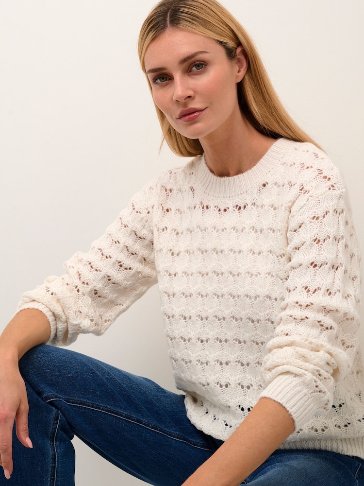 Kaffe Elena Lace Knit White Pullover White Jumper - Image 4 of 6