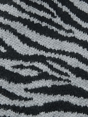 Black White Roll Neck Short Sleeve Zebra Knitted Jumper with Wool - Image 8 of 8
