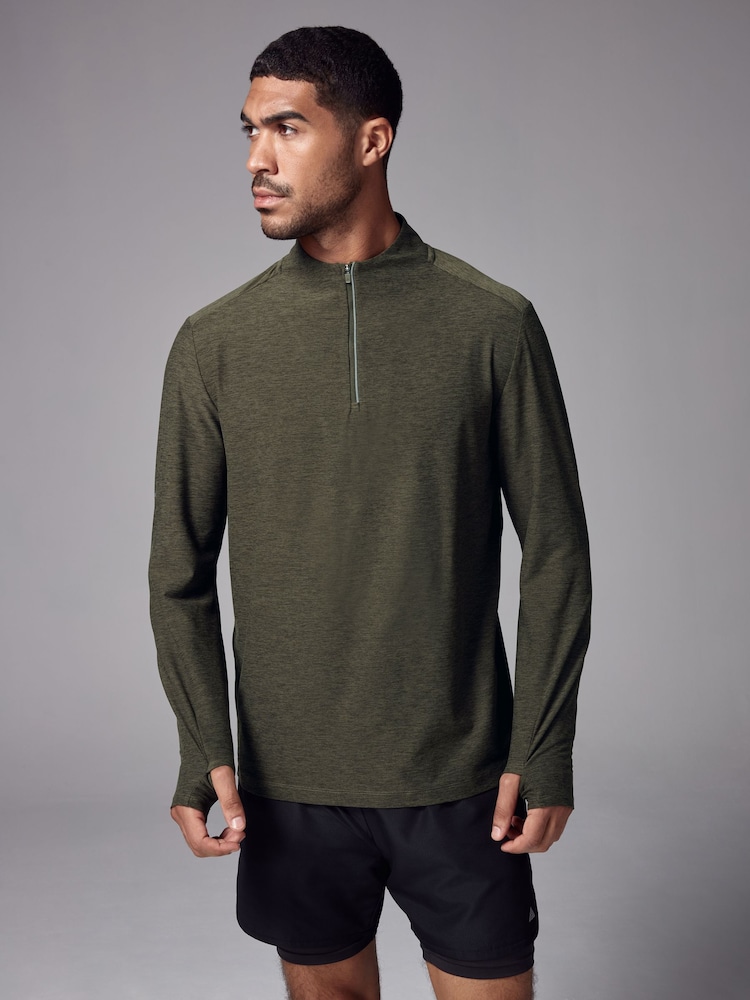 Khaki Green Active Gym Training Quarter Zip Neck - Image 1 of 9