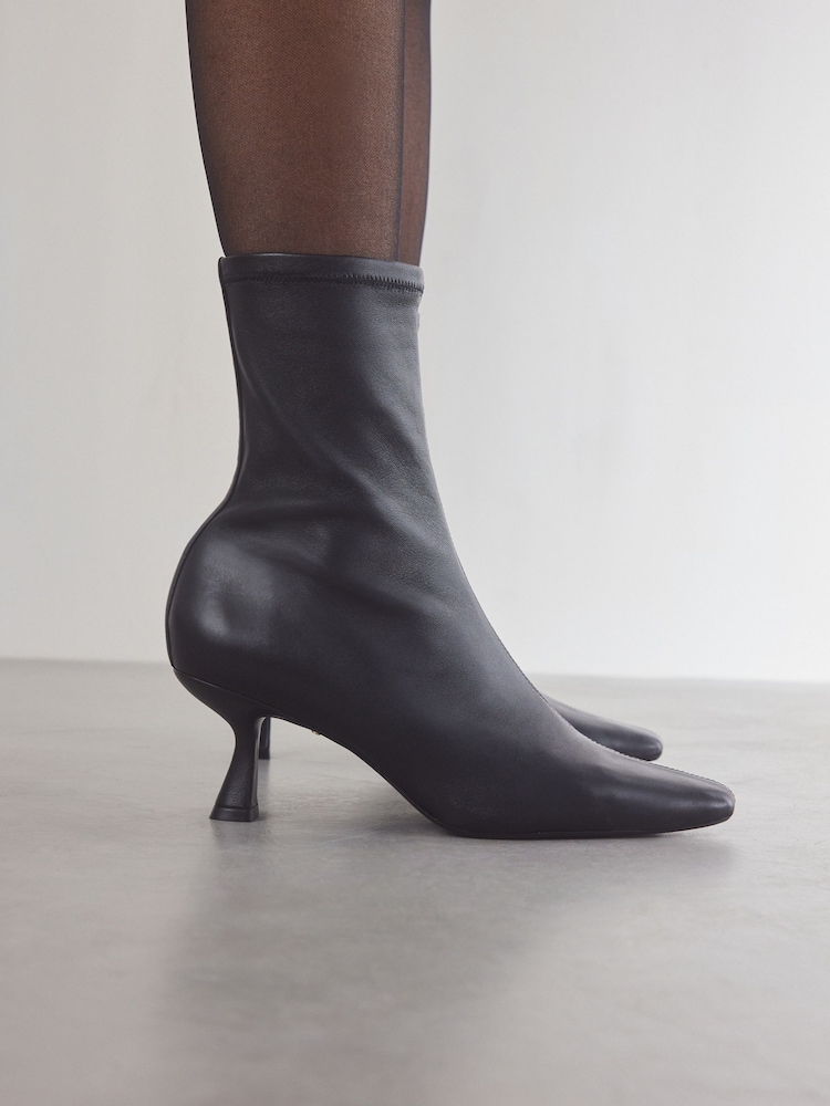 Black Leather Premium Ankle Sock Boots - Image 1 of 9