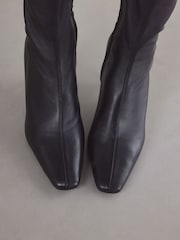 Black Leather Premium Ankle Sock Boots - Image 4 of 9