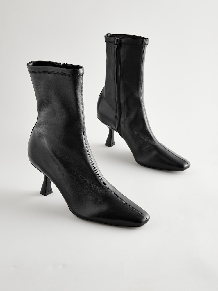 Black Leather Premium Ankle Sock Boots - Image 5 of 9