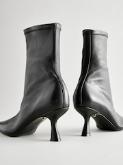 Black Leather Premium Ankle Sock Boots - Image 7 of 9
