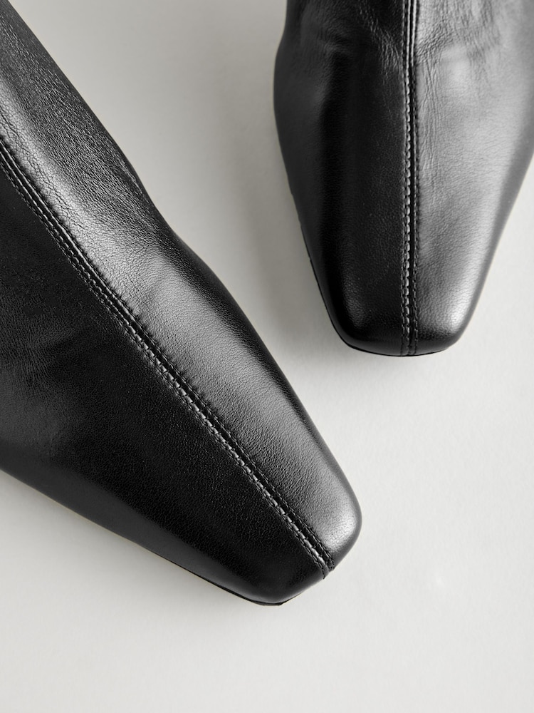 Black Leather Premium Ankle Sock Boots - Image 9 of 9