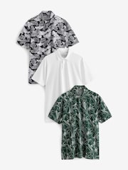Mono Print Regular Fit Short Sleeve Jersey Polo Shirts 3 Pack - Image 1 of 12