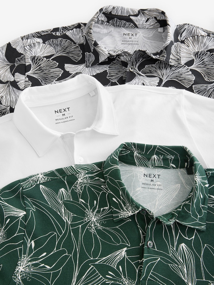 Mono Print Regular Fit Short Sleeve Jersey Polo Shirts 3 Pack - Image 2 of 12