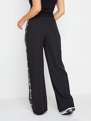 PixieGirl Petite Black Leopard Print Side Stripe Wide Leg Trousers - Image 2 of 5