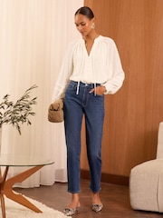 Love & Roses Dark Wash Blue Mid Rise Slim Jeans - Image 3 of 4