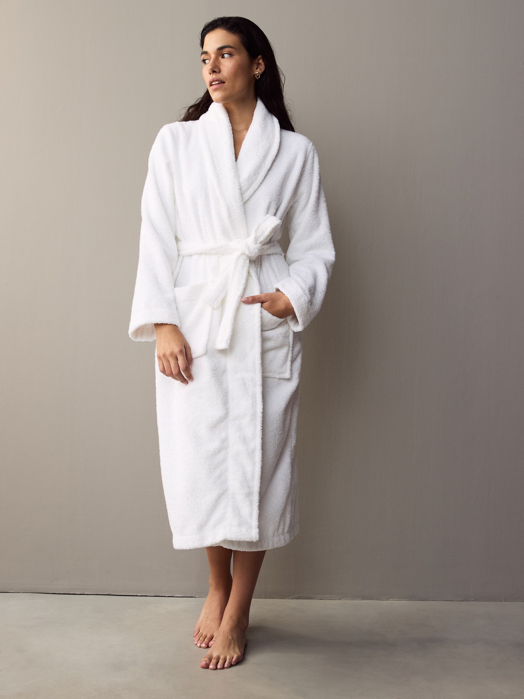 Long white towelling dressing gown online