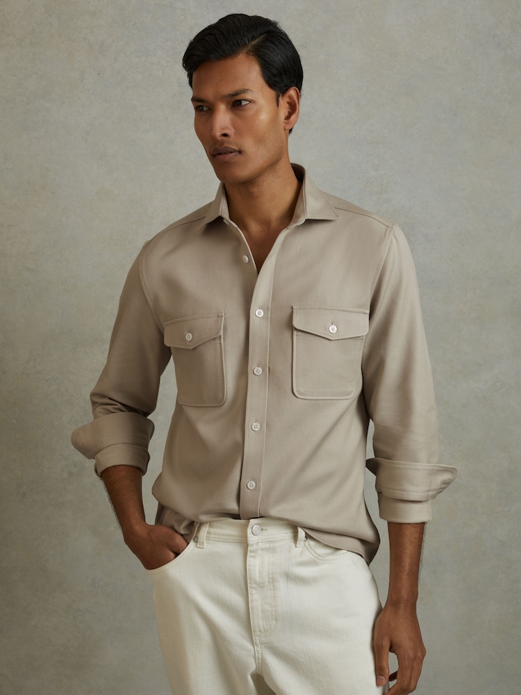 Reiss Stone Arlo Cotton Canvas Overshirt - Image 1 of 5