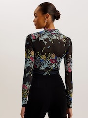 Ted Baker Black Printed Amandha Mesh Long Sleeve Top - Image 2 of 6