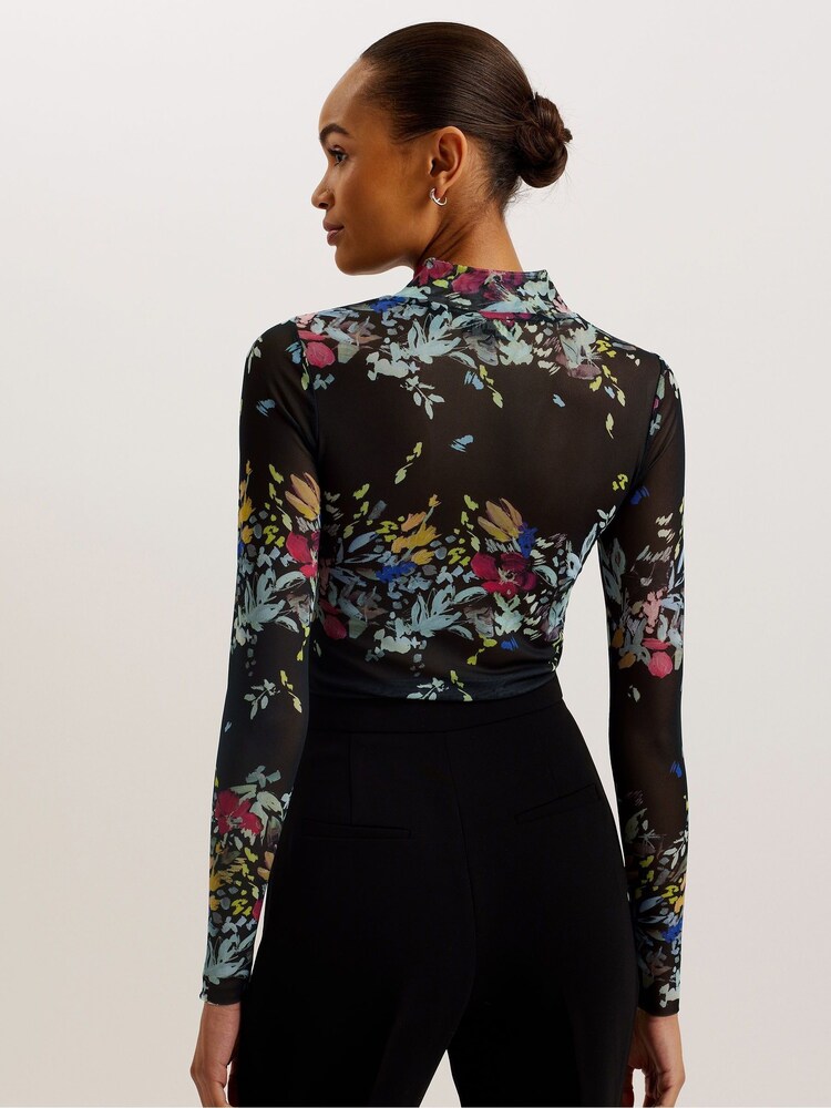 Ted Baker Black Printed Amandha Mesh Long Sleeve Top - Image 2 of 6