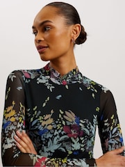 Ted Baker Black Printed Amandha Mesh Long Sleeve Top - Image 3 of 6