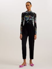 Ted Baker Black Printed Amandha Mesh Long Sleeve Top - Image 4 of 6