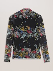 Ted Baker Black Printed Amandha Mesh Long Sleeve Top - Image 5 of 6