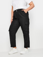Yours Curve Black Paperbag Utility 100% Cotton Trousers - Image 1 of 5