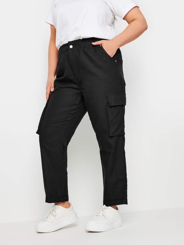 Yours Curve Black Paperbag Utility 100% Cotton Trousers - Image 1 of 5
