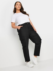 Yours Curve Black Paperbag Utility 100% Cotton Trousers - Image 2 of 5