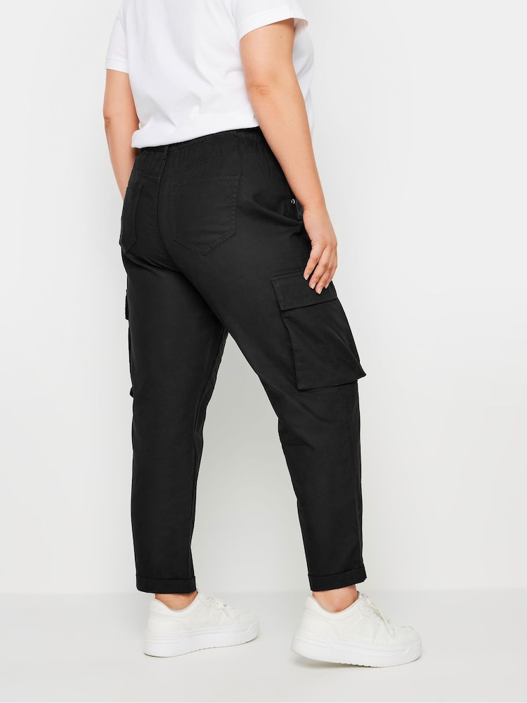 Yours Curve Black Paperbag Utility 100% Cotton Trousers - Image 3 of 5