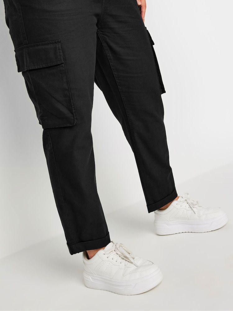 Yours Curve Black Paperbag Utility 100% Cotton Trousers - Image 4 of 5