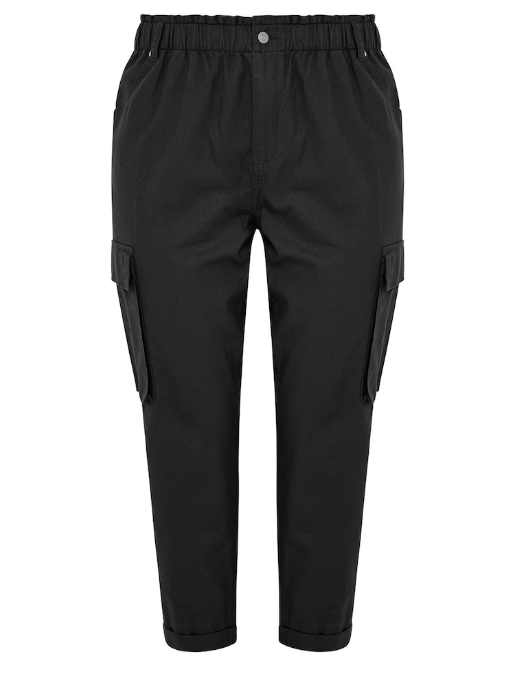 Yours Curve Black Paperbag Utility 100% Cotton Trousers - Image 5 of 5