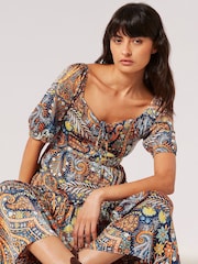 Apricot Blue Boho Floral Satin Midi Dress - Image 2 of 3
