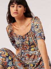 Apricot Blue Boho Floral Satin Midi Dress - Image 3 of 3