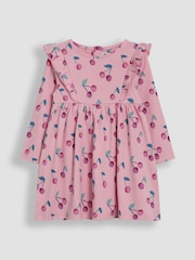 JoJo Maman Bébé Pink Cherry Frill Sleeve Rib Dress - Image 2 of 3
