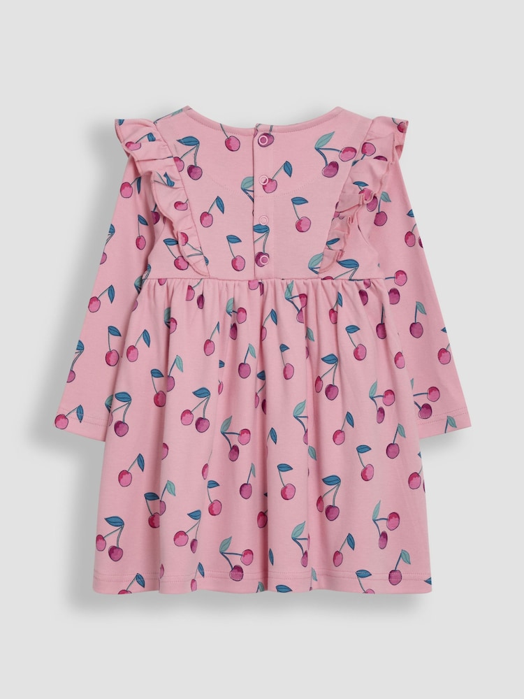JoJo Maman Bébé Pink Cherry Frill Sleeve Rib Dress - Image 3 of 3