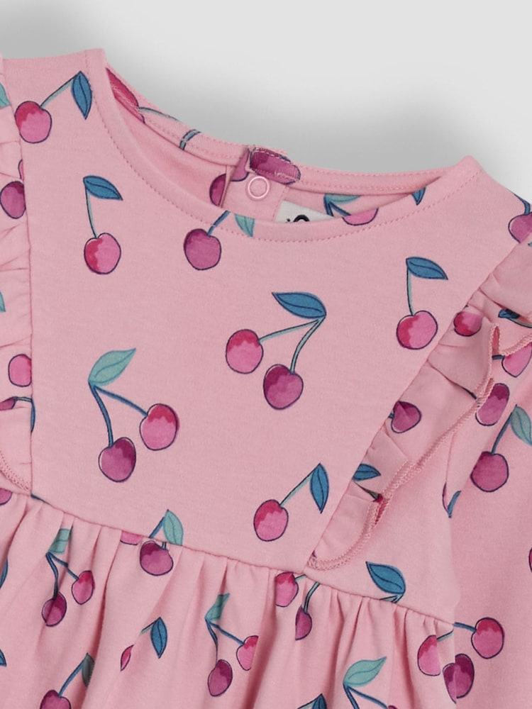 JoJo Maman Bébé Pink Cherry Frill Sleeve Rib Dress - Image 4 of 4