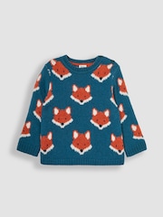 JoJo Maman Bébé Teal Fox Jumper - Image 1 of 3