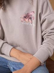 Neutral Stone Pretty Floral Longline Back Graphic Relaxed Fit 100% Cotton Sweatshirt - Image 3 of 7