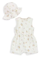 Mamas & Papas White 100% Cotton Floral Towelling Romper And Hat Set 2 Piece - Image 2 of 4