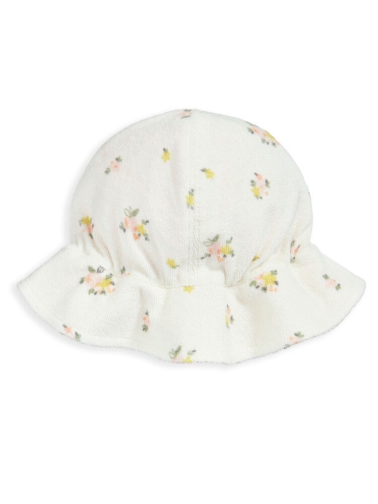 Mamas & Papas White 100% Cotton Floral Towelling Romper And Hat Set 2 Piece - Image 4 of 4
