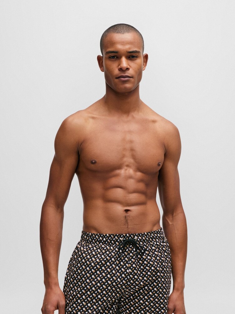 BOSS Black Monogram Print Lined Quick-Dry Swim Shorts - Image 1 of 4