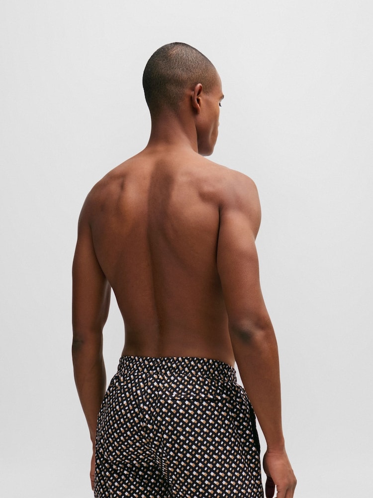 BOSS Black Monogram Print Lined Quick-Dry Swim Shorts - Image 2 of 4