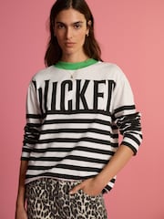 Negro/Blanco - Wicked Long Sleeve Stripe Graphic 100% Cotton T-Shirt - Imagen 1 de 4