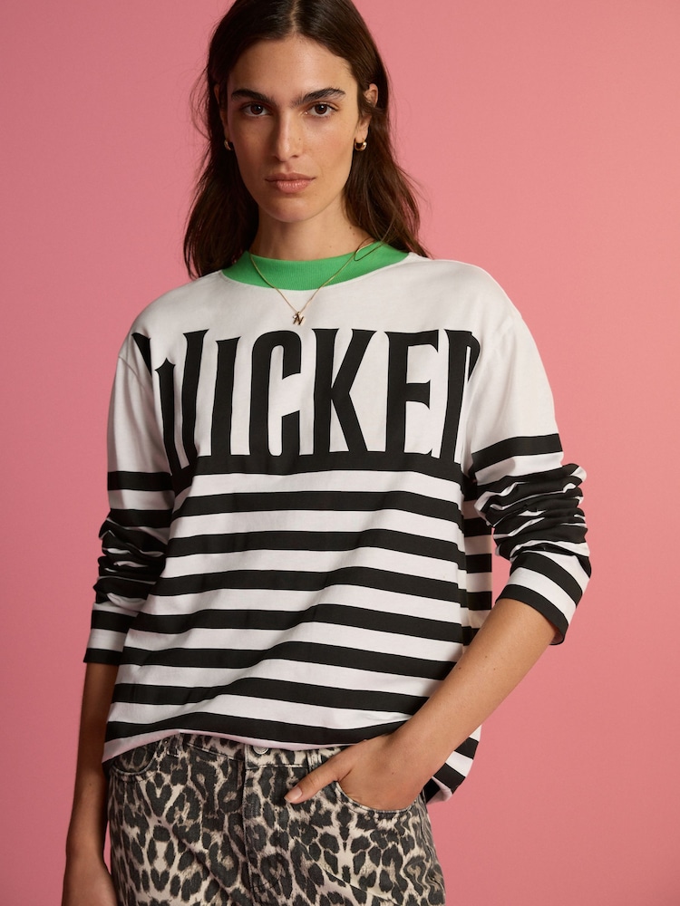 Negro/Blanco - Wicked Long Sleeve Stripe Graphic 100% Cotton T-Shirt - Imagen 1 de 4