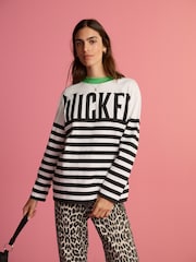 Negro/Blanco - Wicked Long Sleeve Stripe Graphic 100% Cotton T-Shirt - Imagen 2 de 4