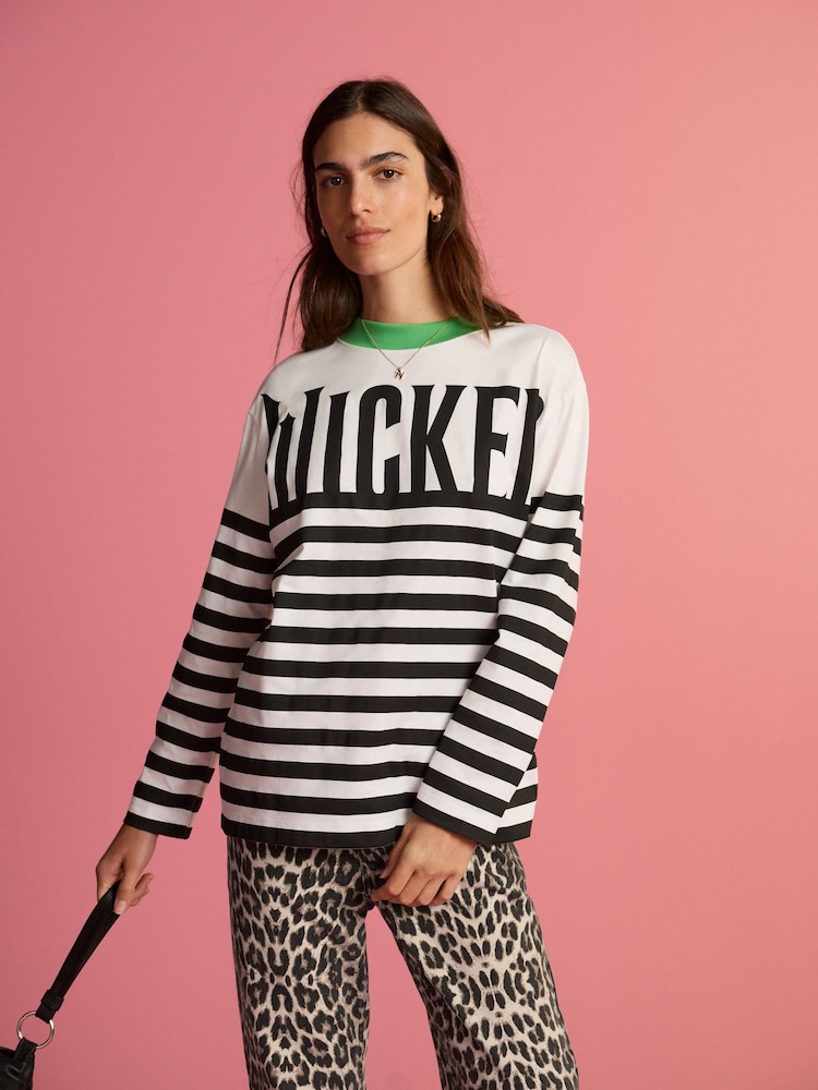 Negro/Blanco - Wicked Long Sleeve Stripe Graphic 100% Cotton T-Shirt - Imagen 2 de 4 Negro/Blanco - Wicked Long Sleeve Stripe Graphic 100% Cotton T-Shirt - Imagen 2 de 4