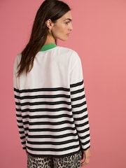 Negro/Blanco - Wicked Long Sleeve Stripe Graphic 100% Cotton T-Shirt - Imagen 3 de 4